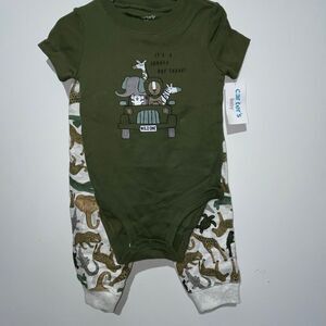 Carter's Baby Boy's Green Safari Bodysuit Pant Set 2-Piece Size 24 Months NWT